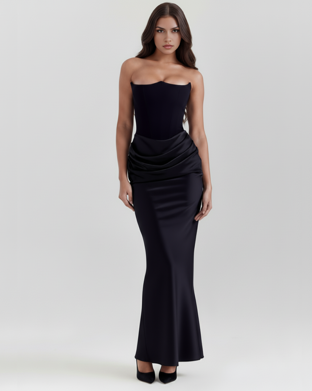 Mila | Black Strapless Maxi Prom Dress Women&