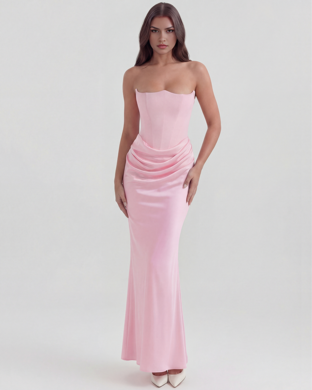 Nancy | Pink Strapless Corset Maxi Dress