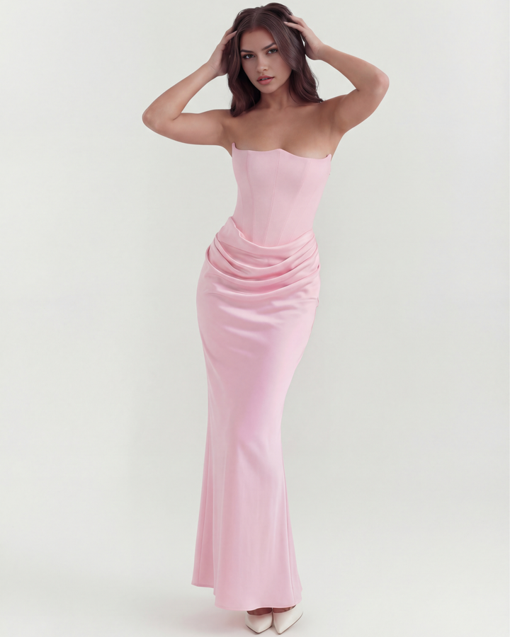 Nancy | Pink Strapless Corset Maxi Dress