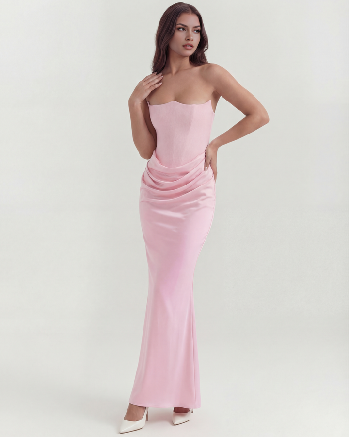 Nancy | Pink Strapless Corset Maxi Dress