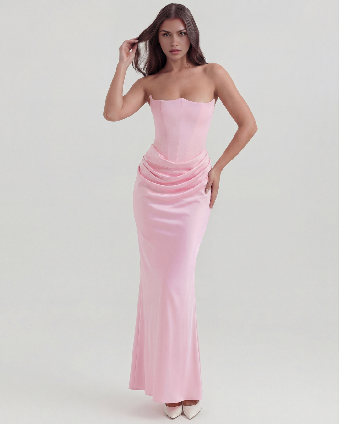 Nancy | Pink Strapless Corset Maxi Dress