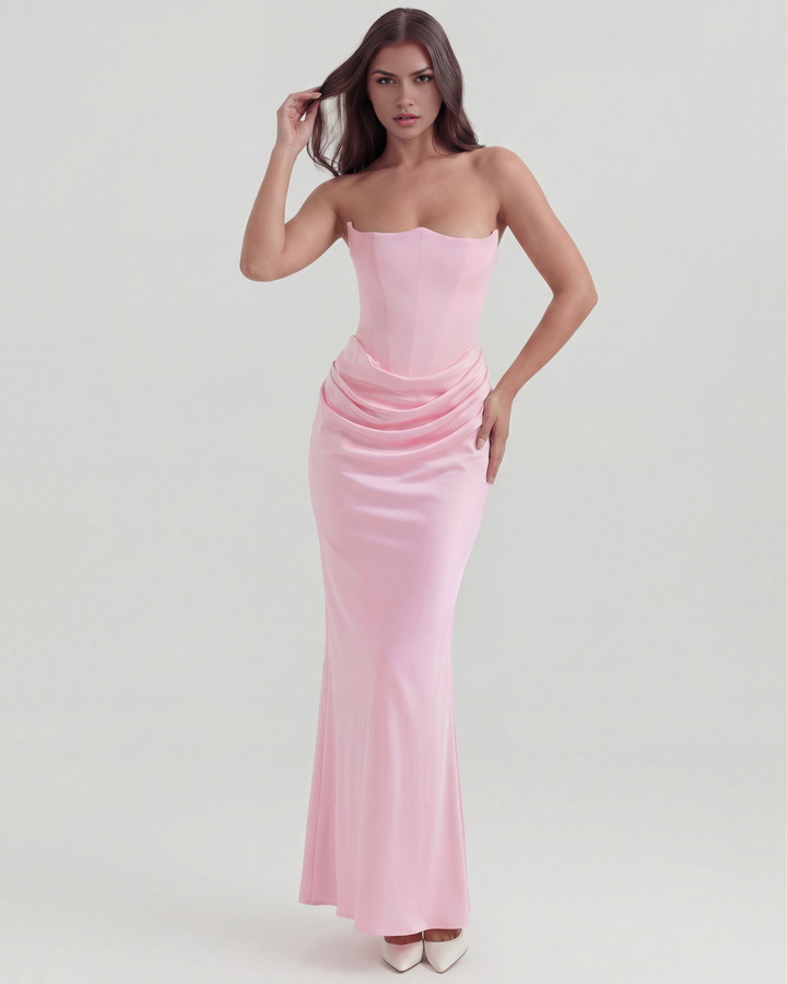 Nancy | Pink Strapless Corset Maxi Dress