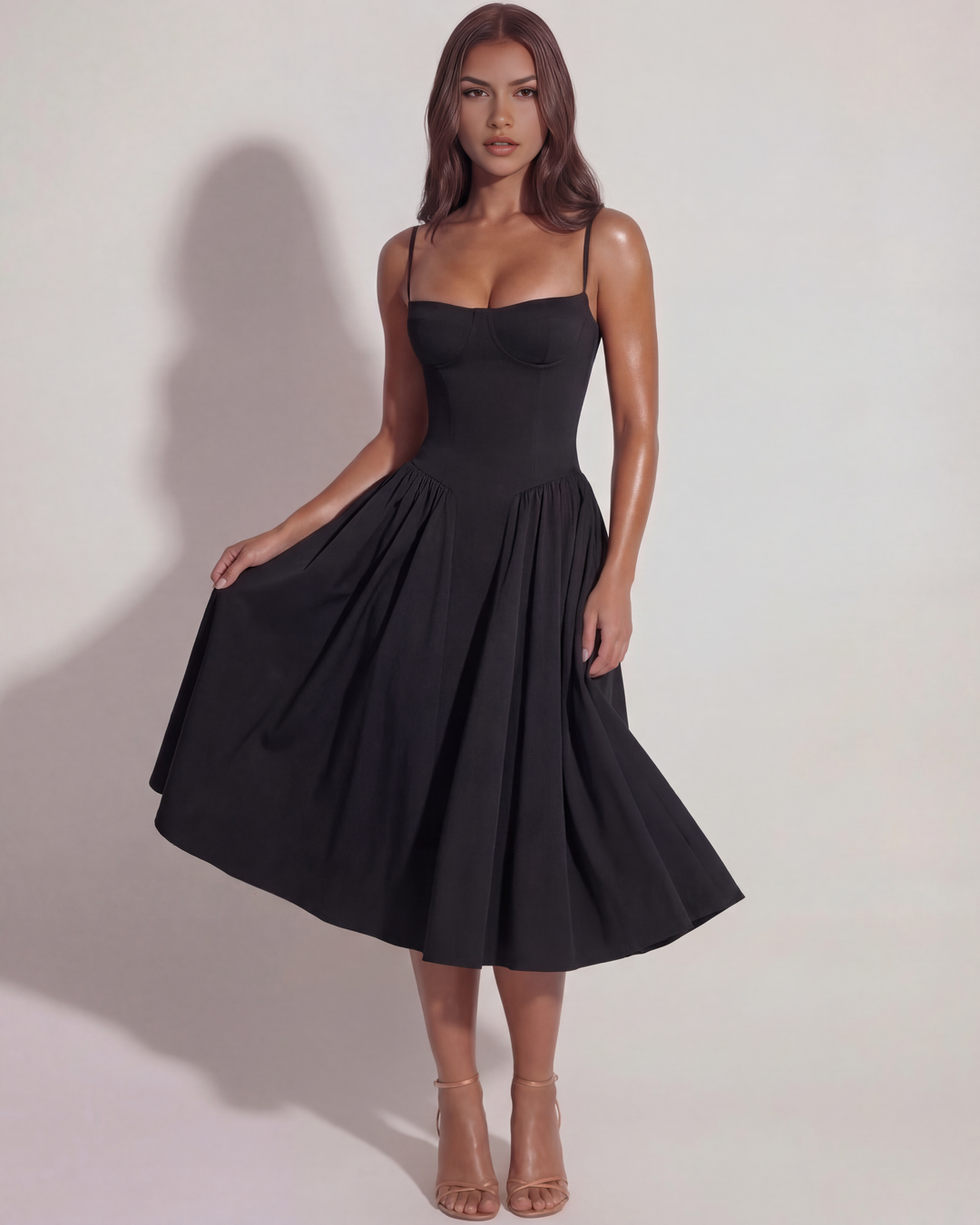 Opal | Black Bustier Midi Dress Women&