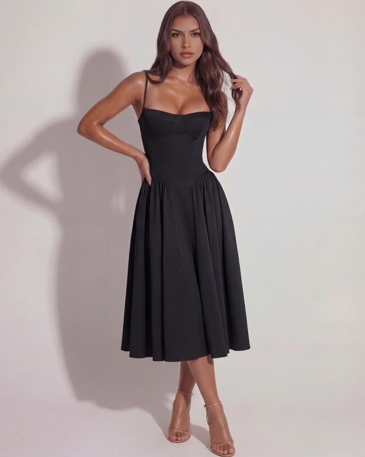 Opal | Black Bustier Midi Dress Women&