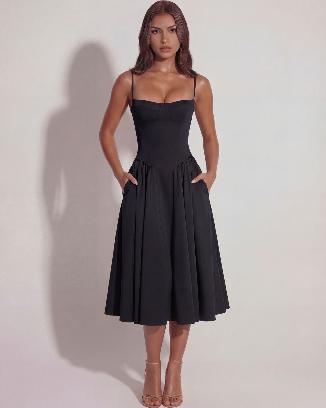 Opal | Black Bustier Midi Dress Women&