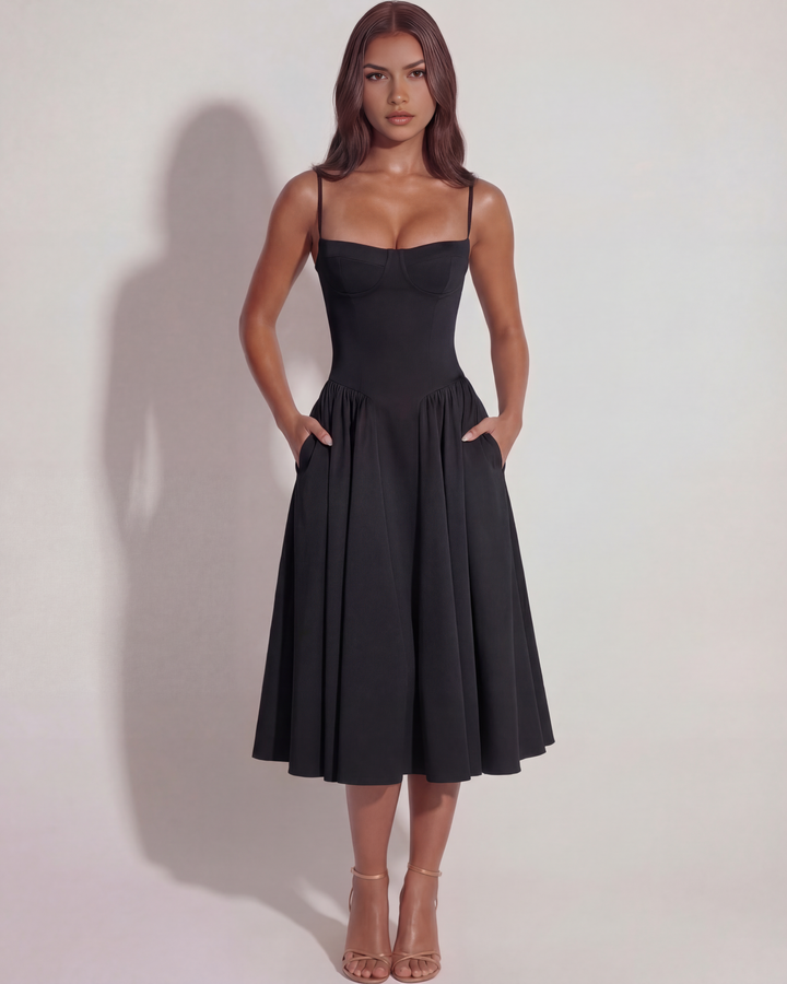Opal | Black Bustier Midi Dress Women&