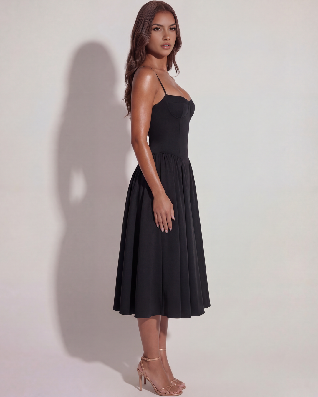 Opal | Black Bustier Midi Dress Women&
