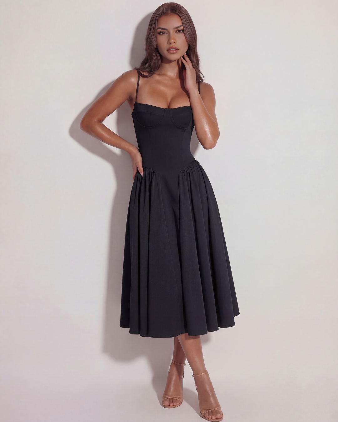 Opal | Black Bustier Midi Dress Women&