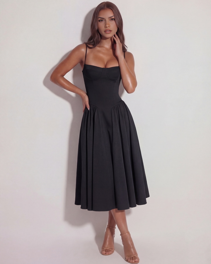 Opal | Black Bustier Midi Dress Women&