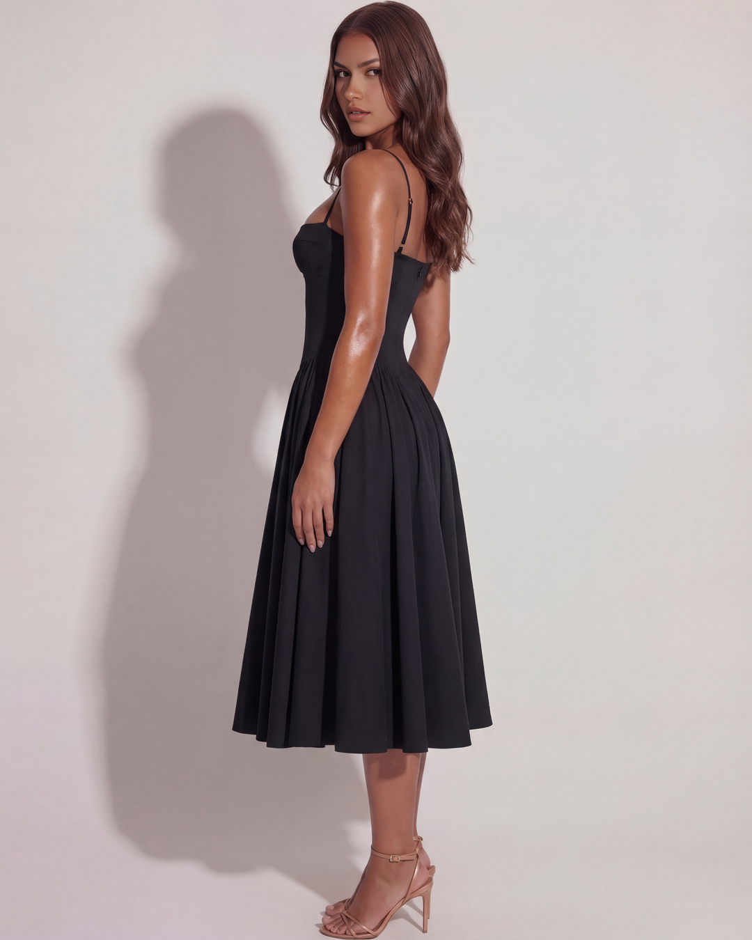 Opal | Black Bustier Midi Dress Women&