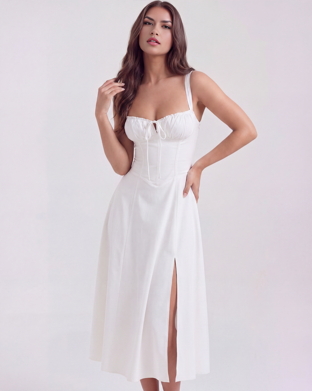 Phoebe | White Corset Midi Dress