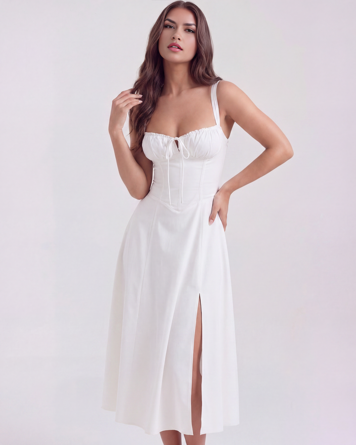 Phoebe | White Corset Midi Dress