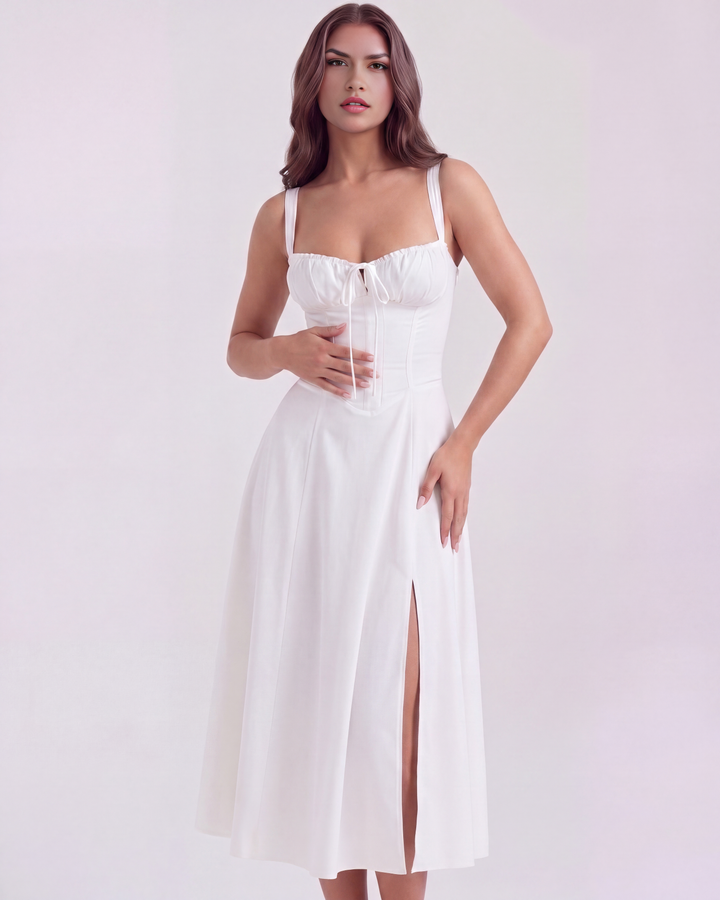 Phoebe | White Corset Midi Dress