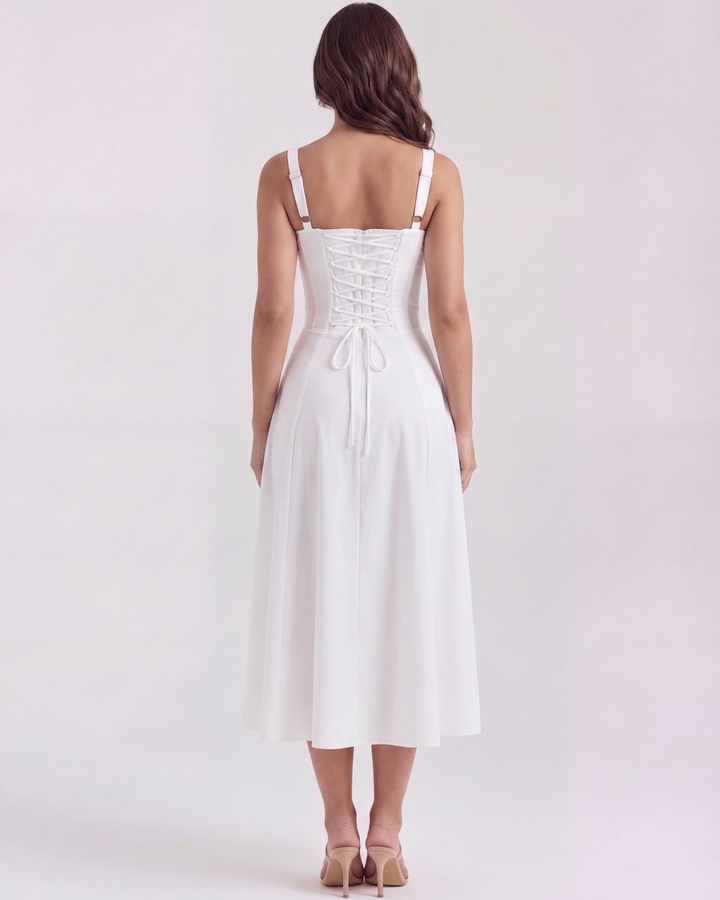 Phoebe | White Corset Midi Dress