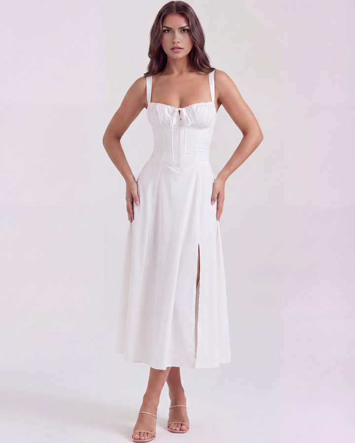 Phoebe | White Corset Midi Dress
