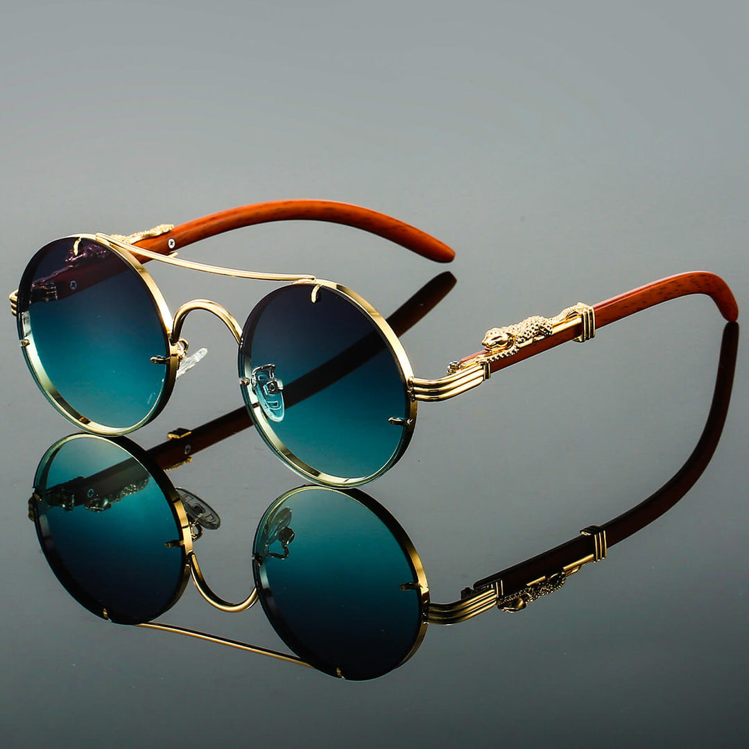 Riley | Round Luxury Wood Temple Sunglasses