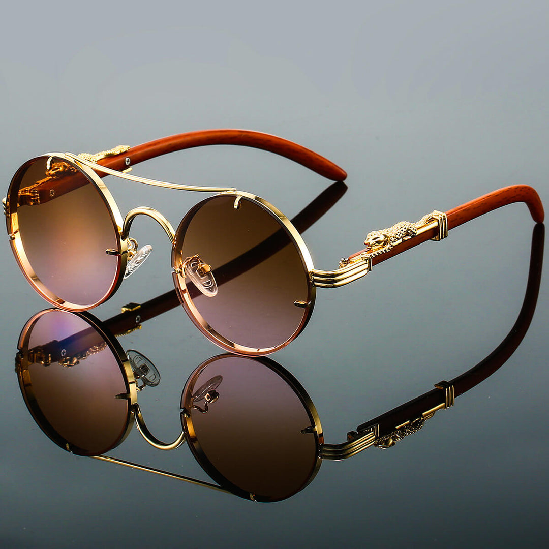 Riley | Round Luxury Wood Temple Sunglasses