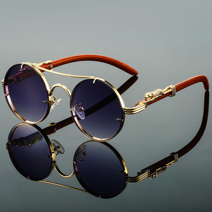 Riley | Round Luxury Wood Temple Sunglasses