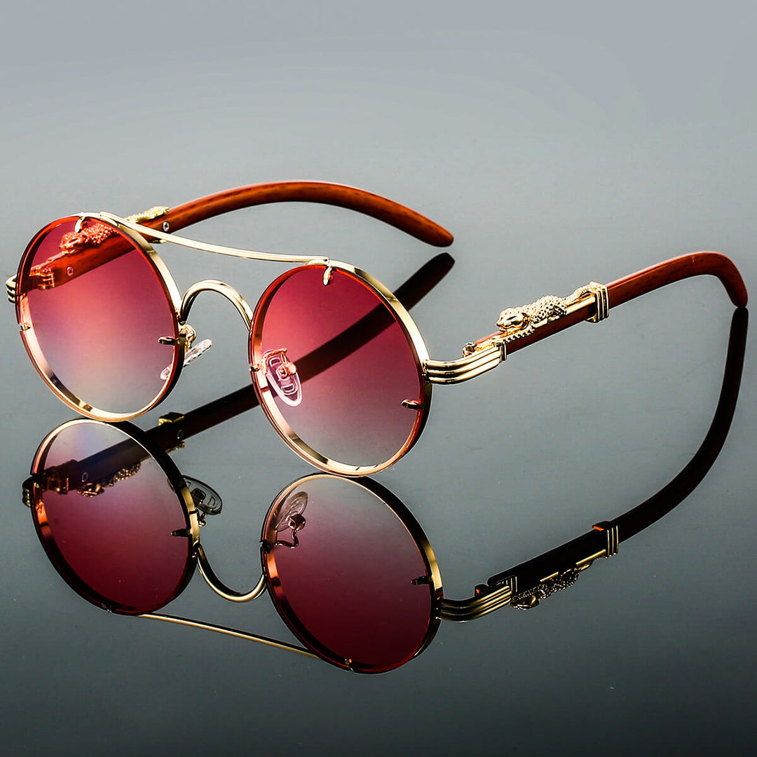 Riley | Round Luxury Wood Temple Sunglasses