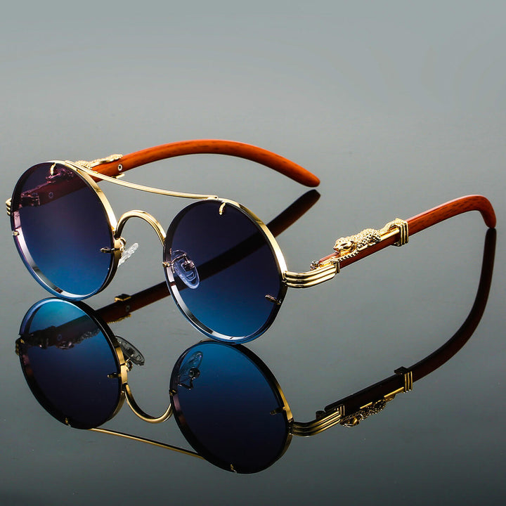 Riley | Round Luxury Wood Temple Sunglasses