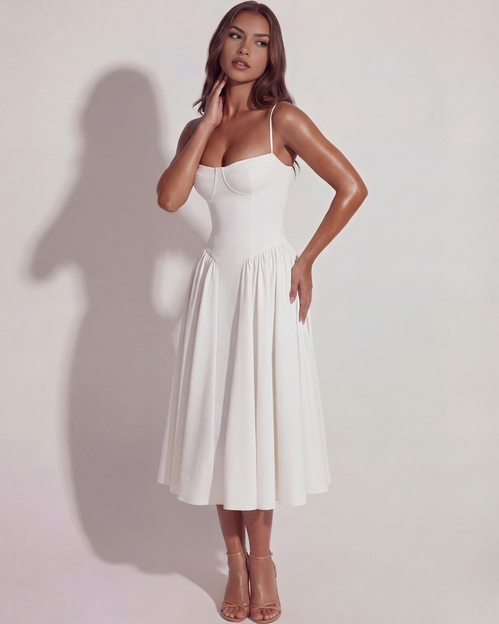 Ruby | White Midi Wedding Guest Dress
