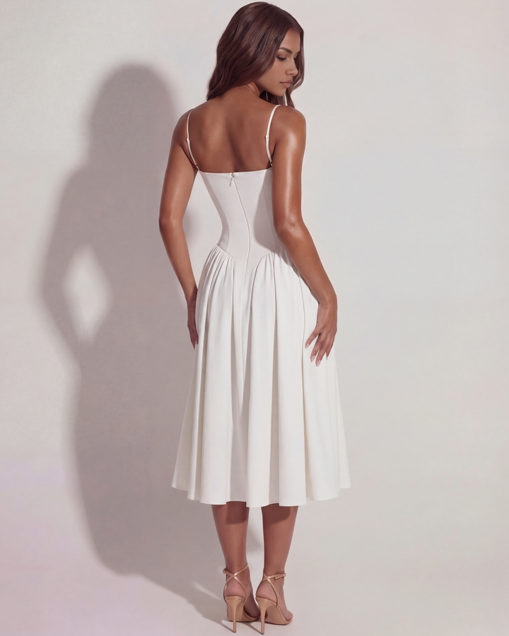Ruby | White Midi Wedding Guest Dress
