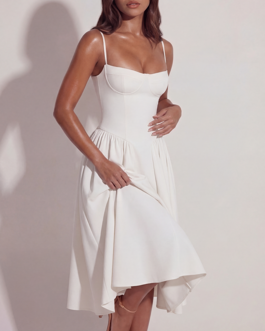 Ruby | White Midi Wedding Guest Dress