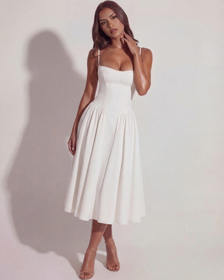 Ruby | White Midi Wedding Guest Dress