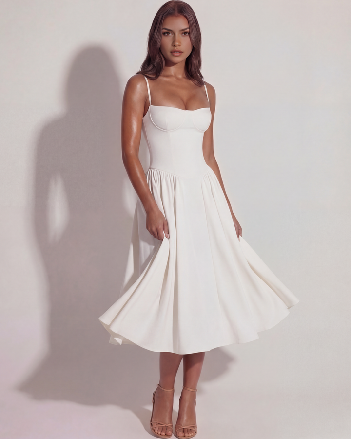 Ruby | White Midi Wedding Guest Dress