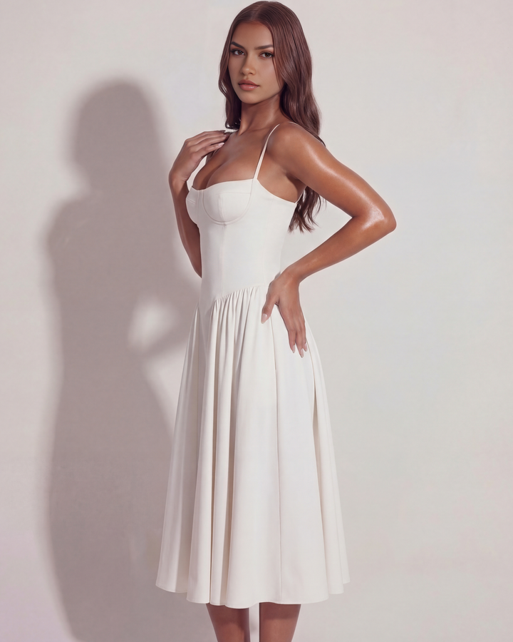 Ruby | White Midi Wedding Guest Dress