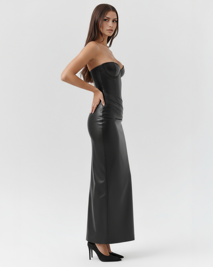 Stella | Black Strapless Corset Maxi Dress