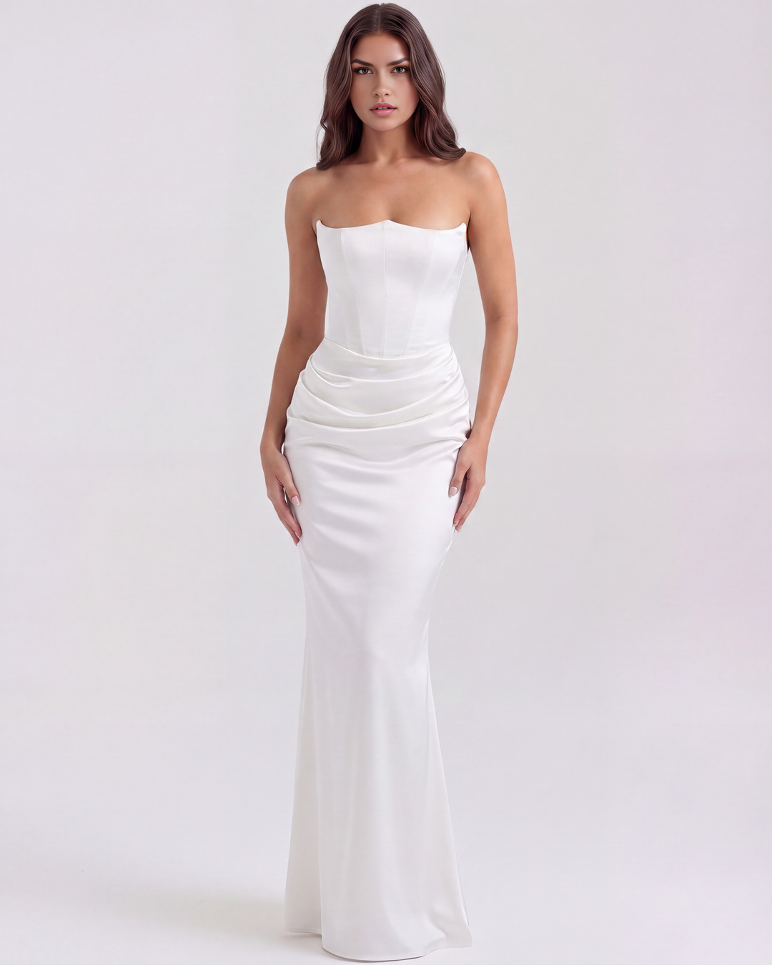 Tessa | White Strapless Corset Wedding Maxi Dress