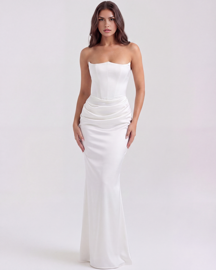 Tessa | White Strapless Corset Wedding Maxi Dress