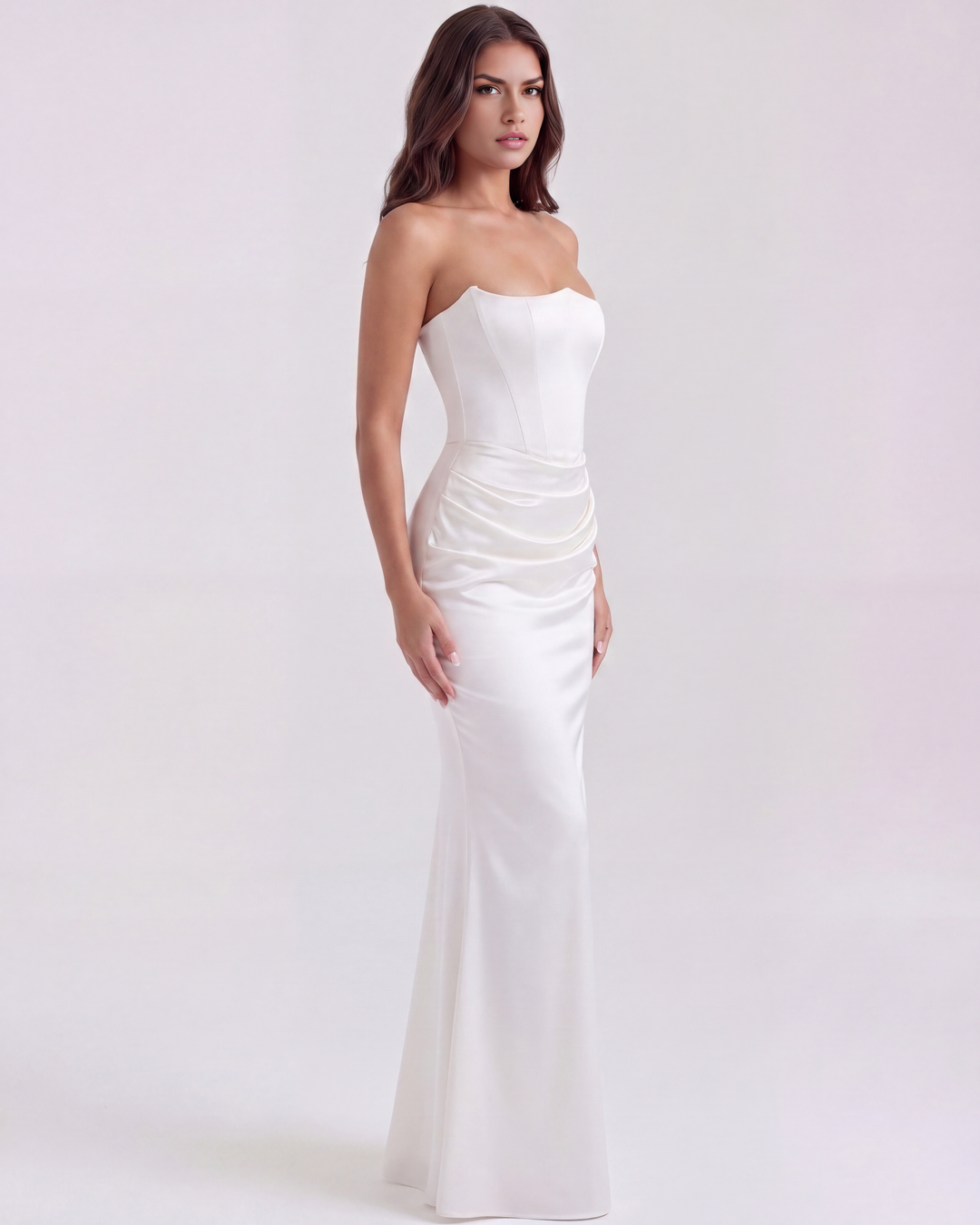Tessa | White Strapless Corset Wedding Maxi Dress