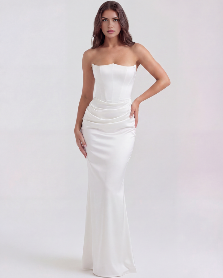 Tessa | White Strapless Corset Wedding Maxi Dress