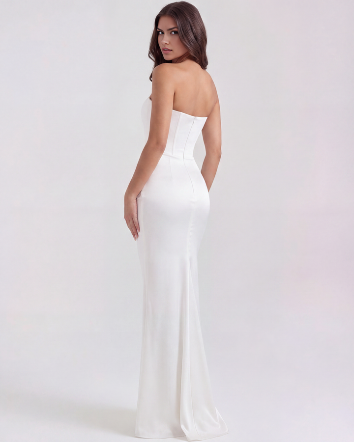 Tessa | White Strapless Corset Wedding Maxi Dress