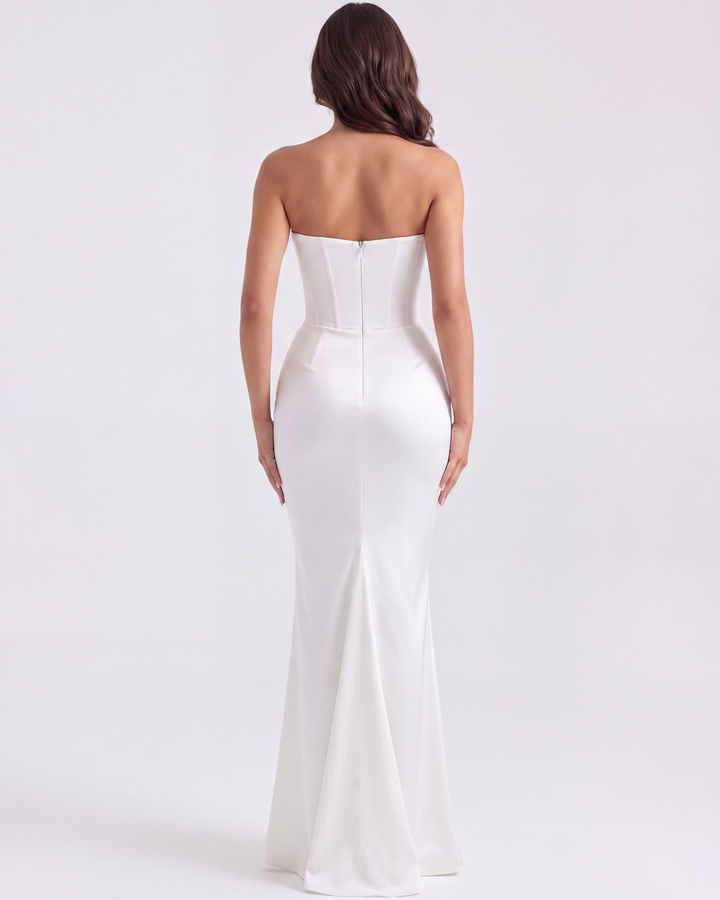 Tessa | White Strapless Corset Wedding Maxi Dress