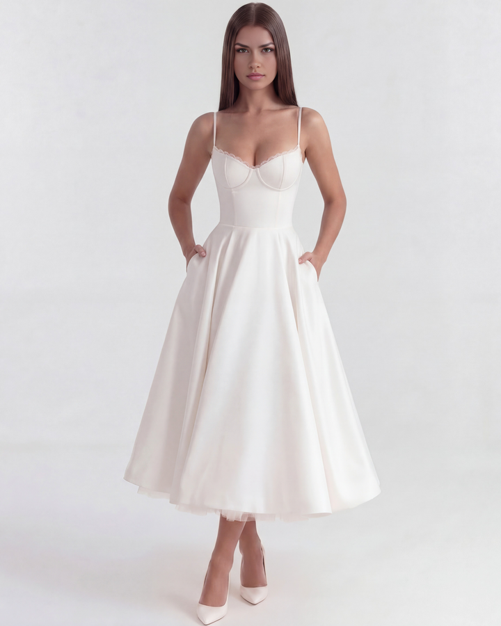 Tessa | White Wedding Midi Dress