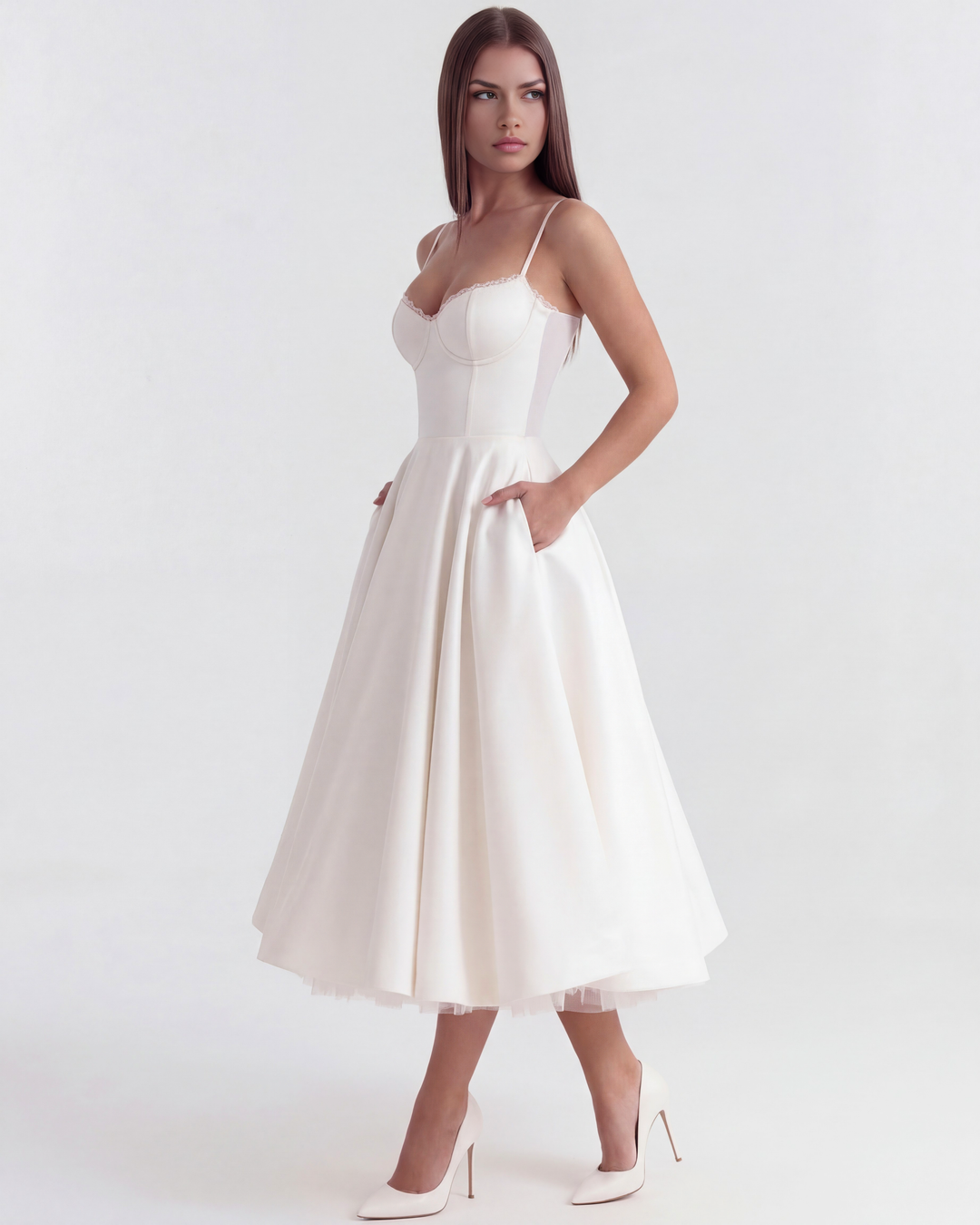 Tessa | White Wedding Midi Dress