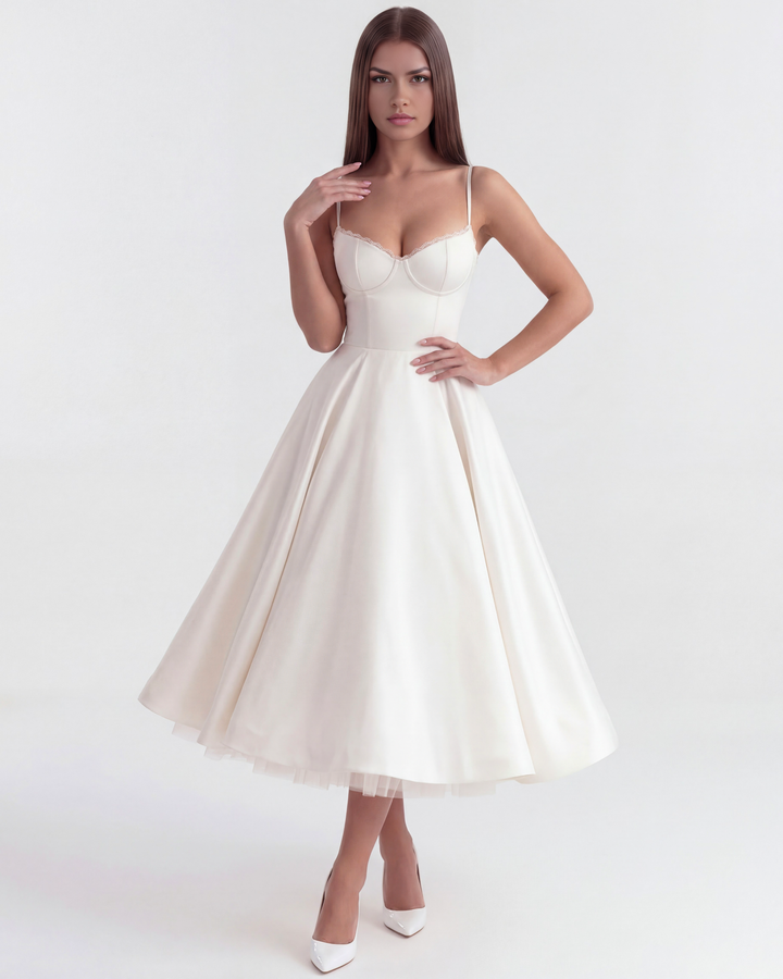 Tessa | White Wedding Midi Dress