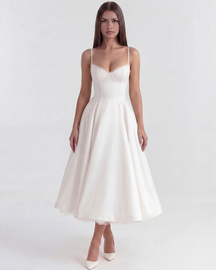 Tessa | White Wedding Midi Dress