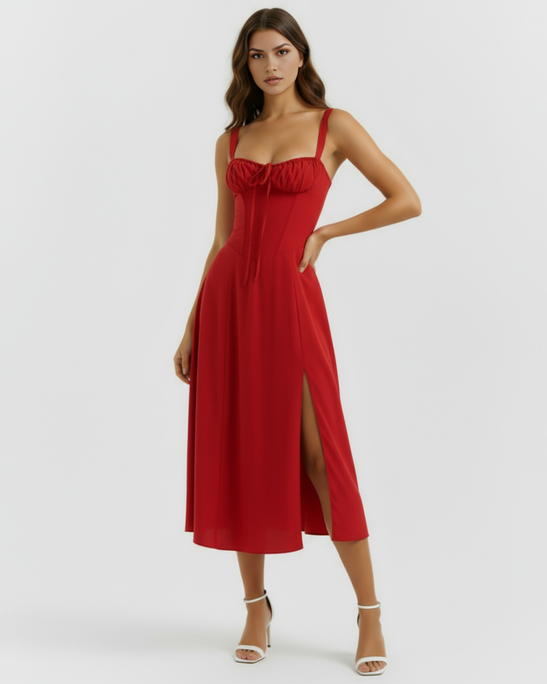 Vivian | Red Corset Midi Dress Women