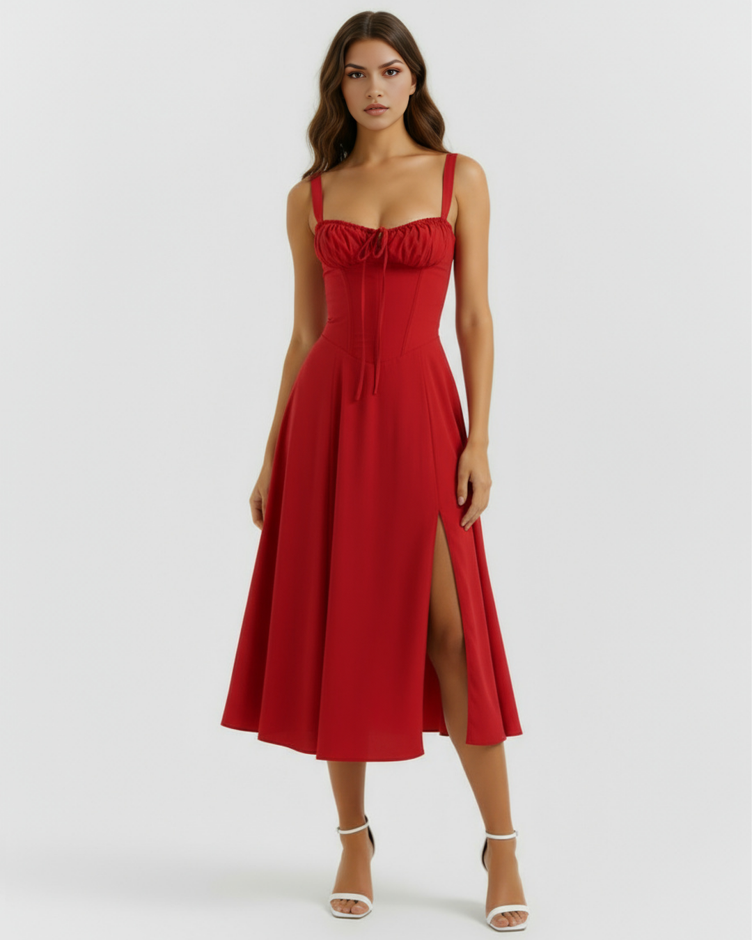 Vivian | Red Corset Midi Dress Women