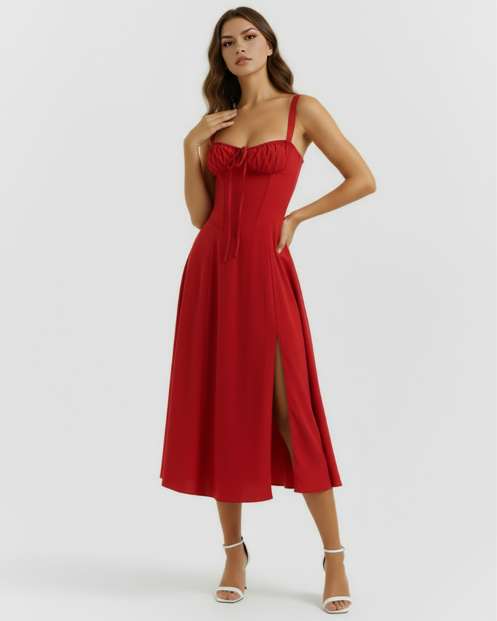 Vivian | Red Corset Midi Dress Women