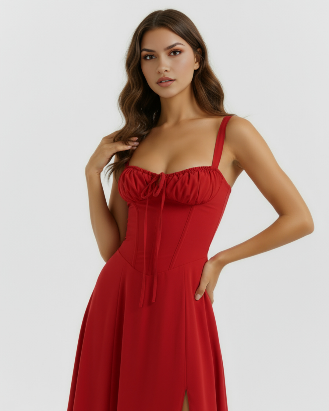 Vivian | Red Corset Midi Dress Women