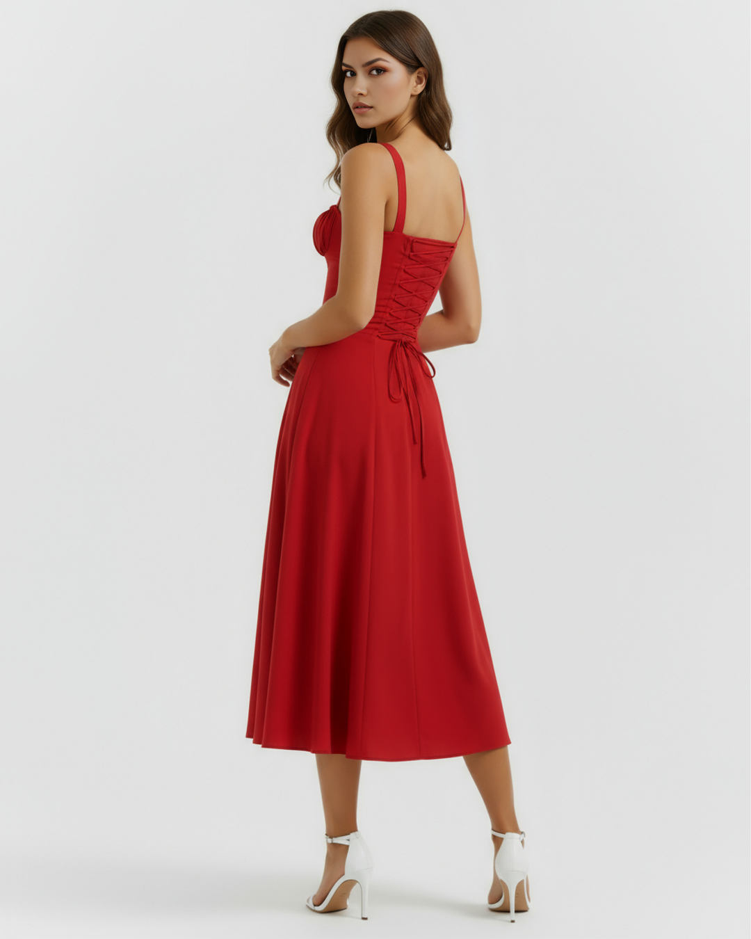 Vivian | Red Corset Midi Dress Women