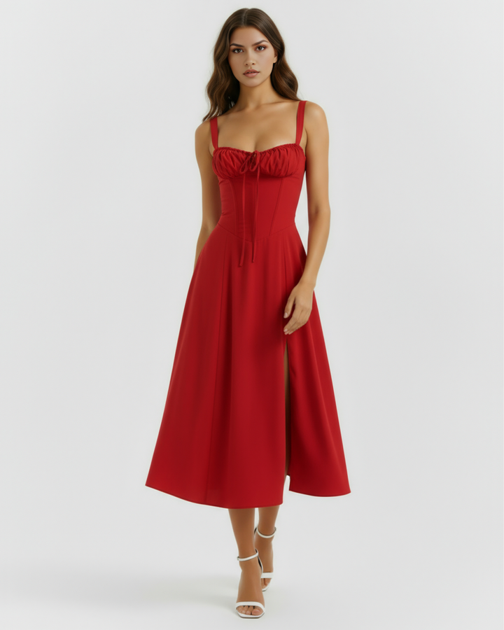 Vivian | Red Corset Midi Dress Women