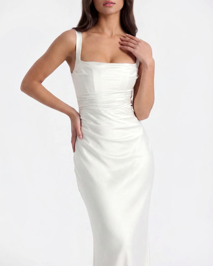 Vivian | White Satin Maxi Wedding Dress