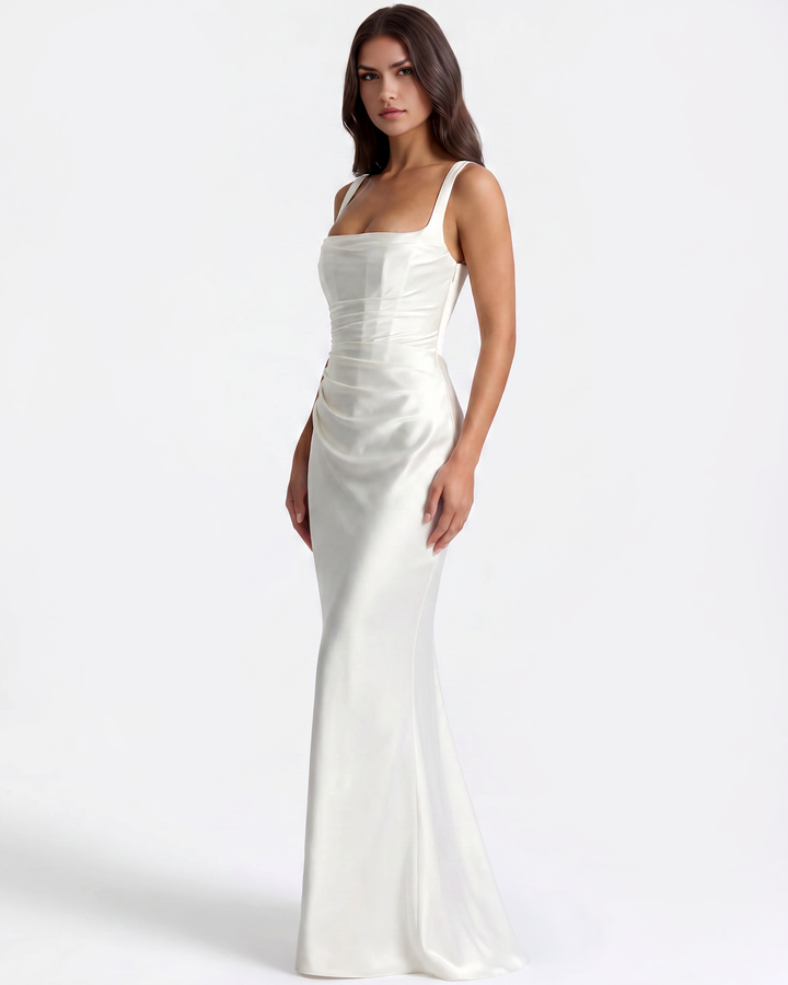 Vivian | White Satin Maxi Wedding Dress