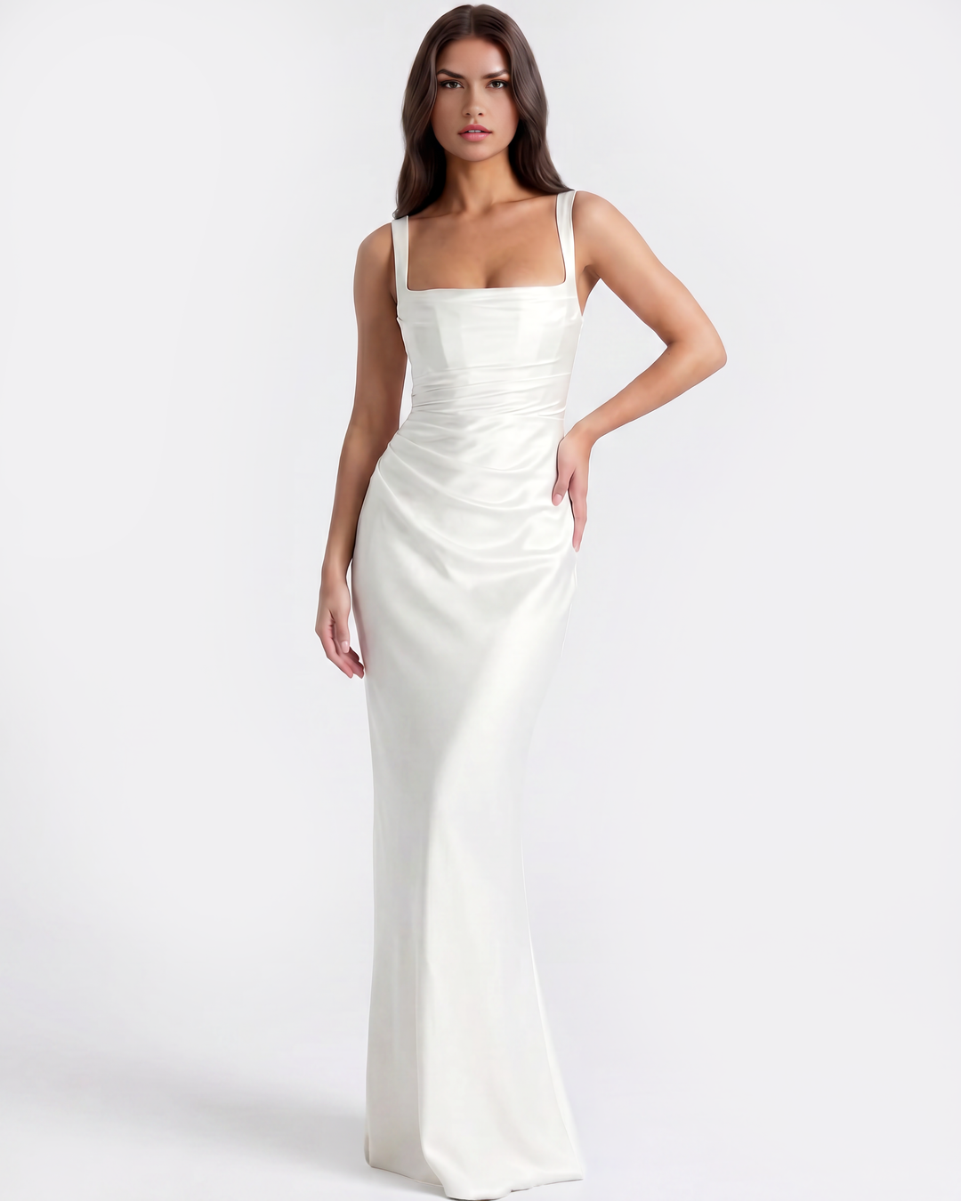 Vivian | White Satin Maxi Wedding Dress